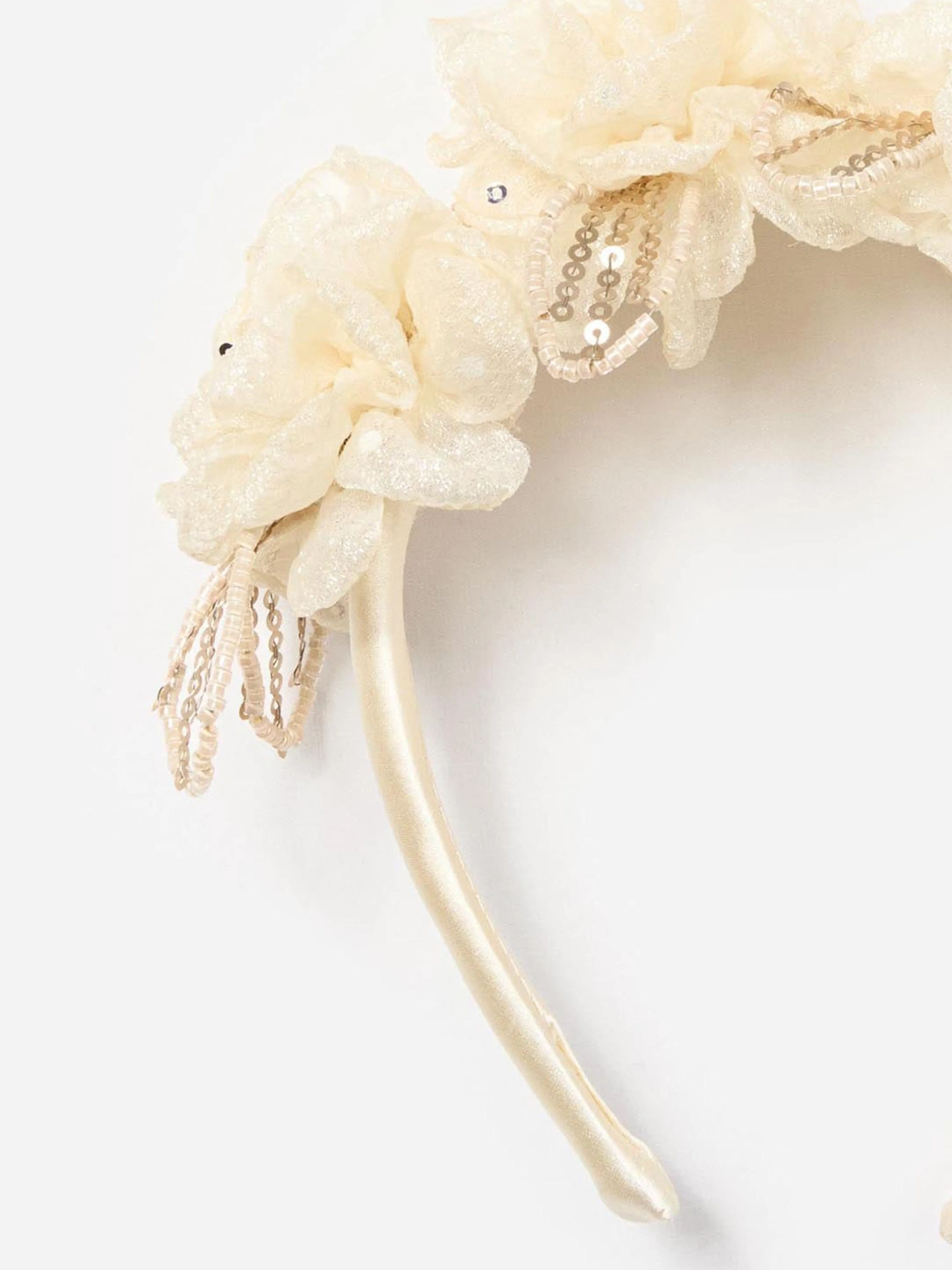Girls Sequin Tulle Headband in Ivory