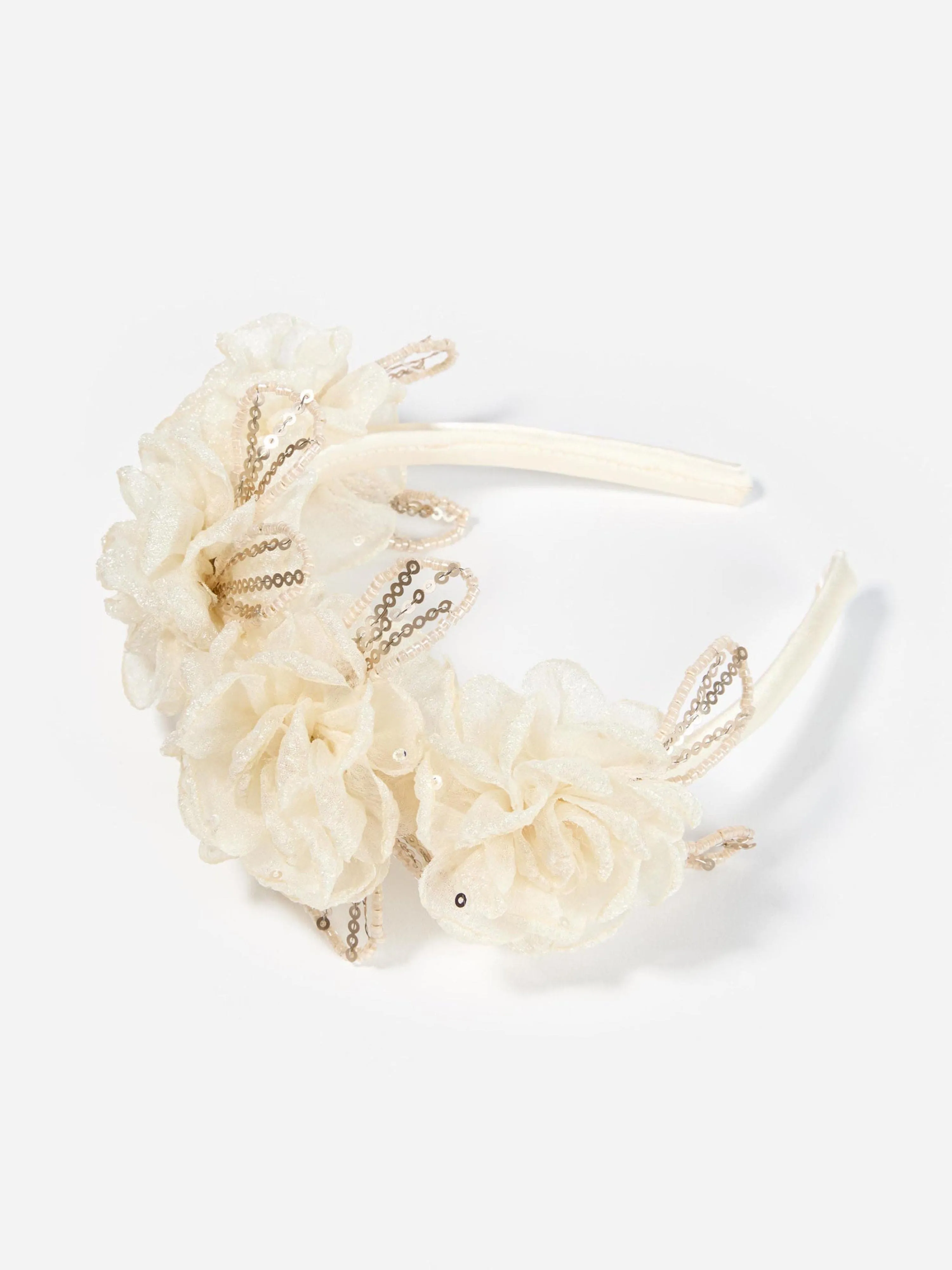 Girls Sequin Tulle Headband in Ivory