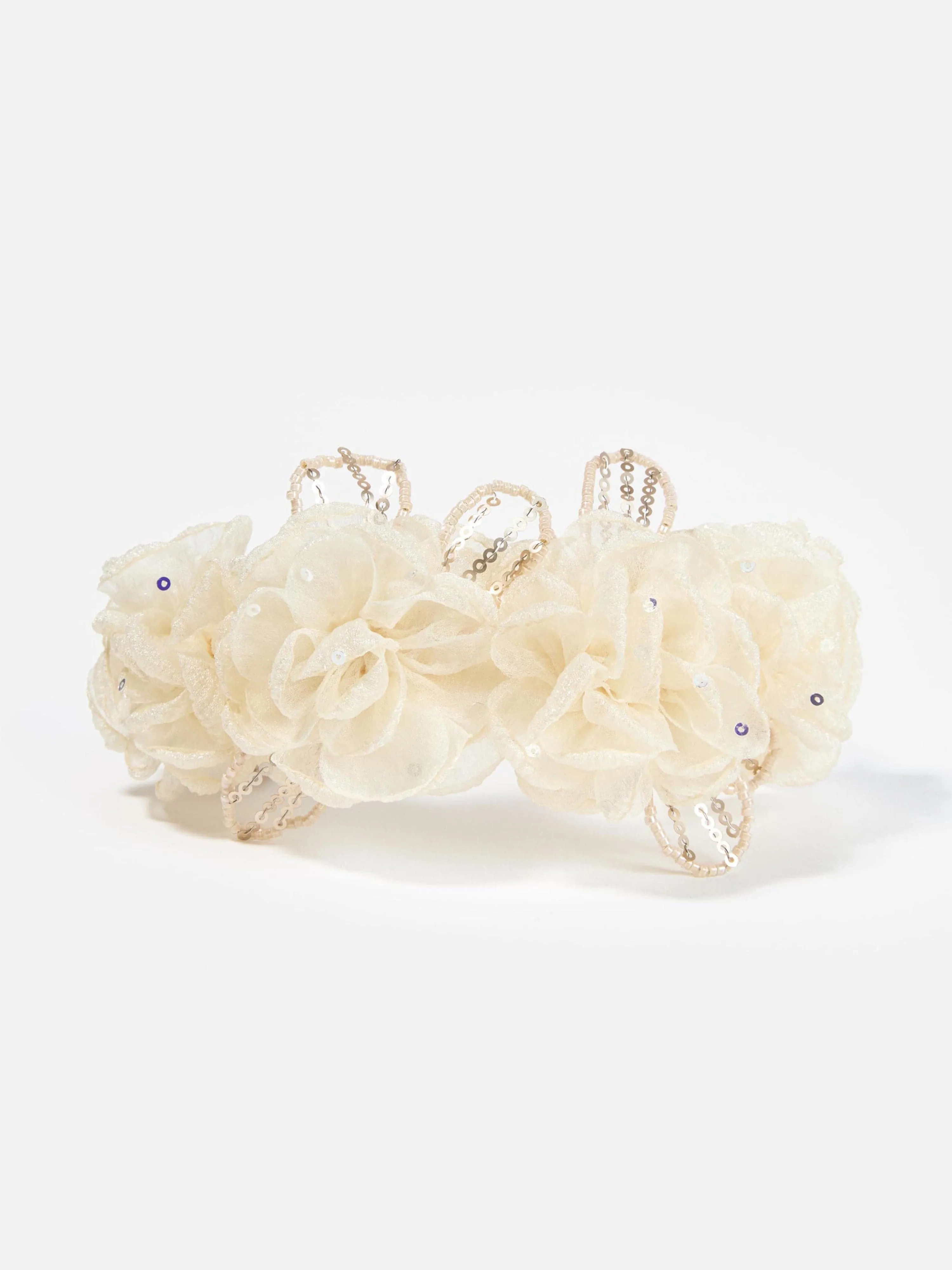 Girls Sequin Tulle Headband in Ivory