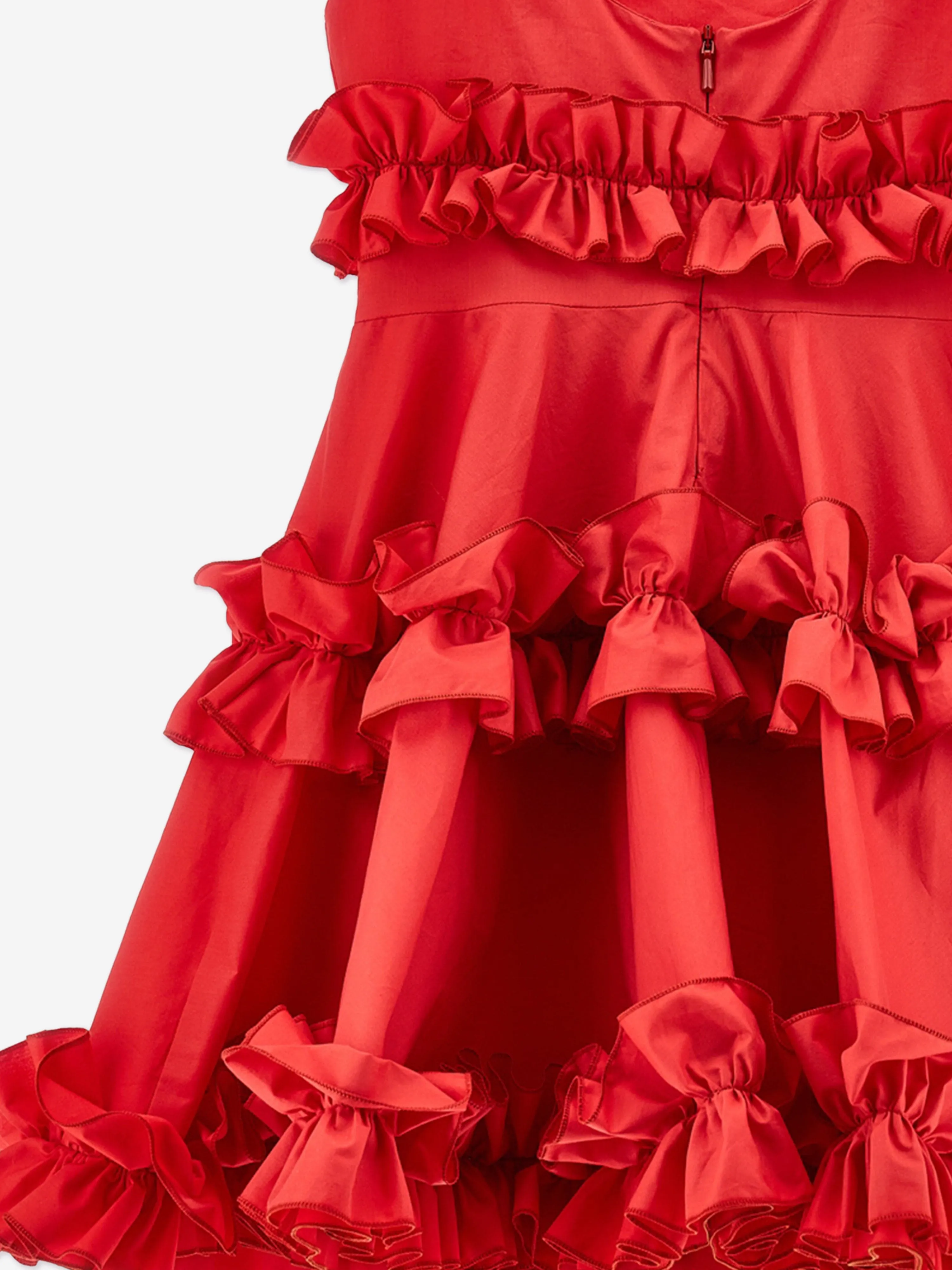 Girls Sleeveless Ruched Dress in Red
