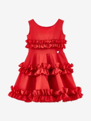 Girls Sleeveless Ruched Dress in Red