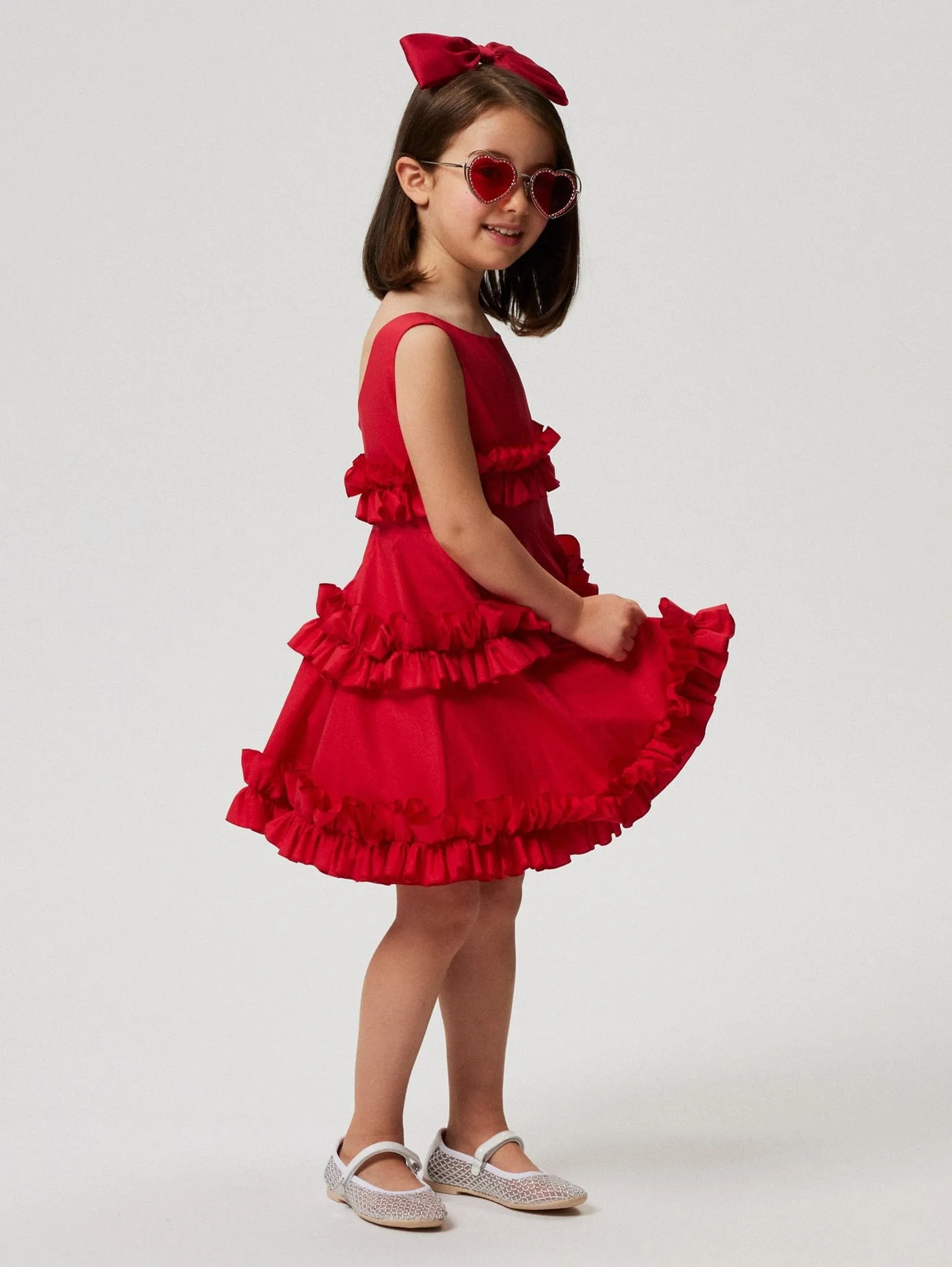 Girls Sleeveless Ruched Dress in Red