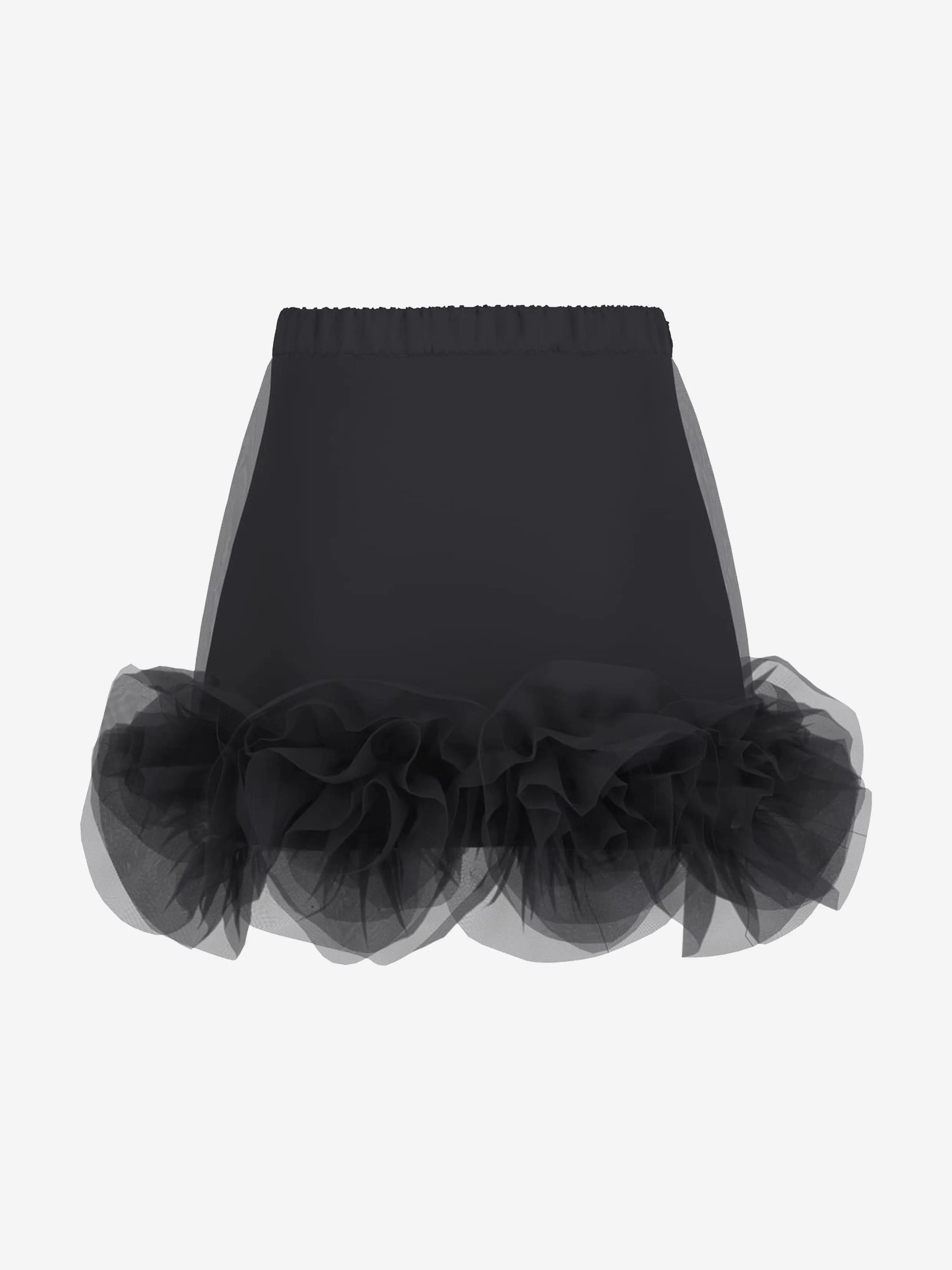Girls Tulle Midi Skirt in Black