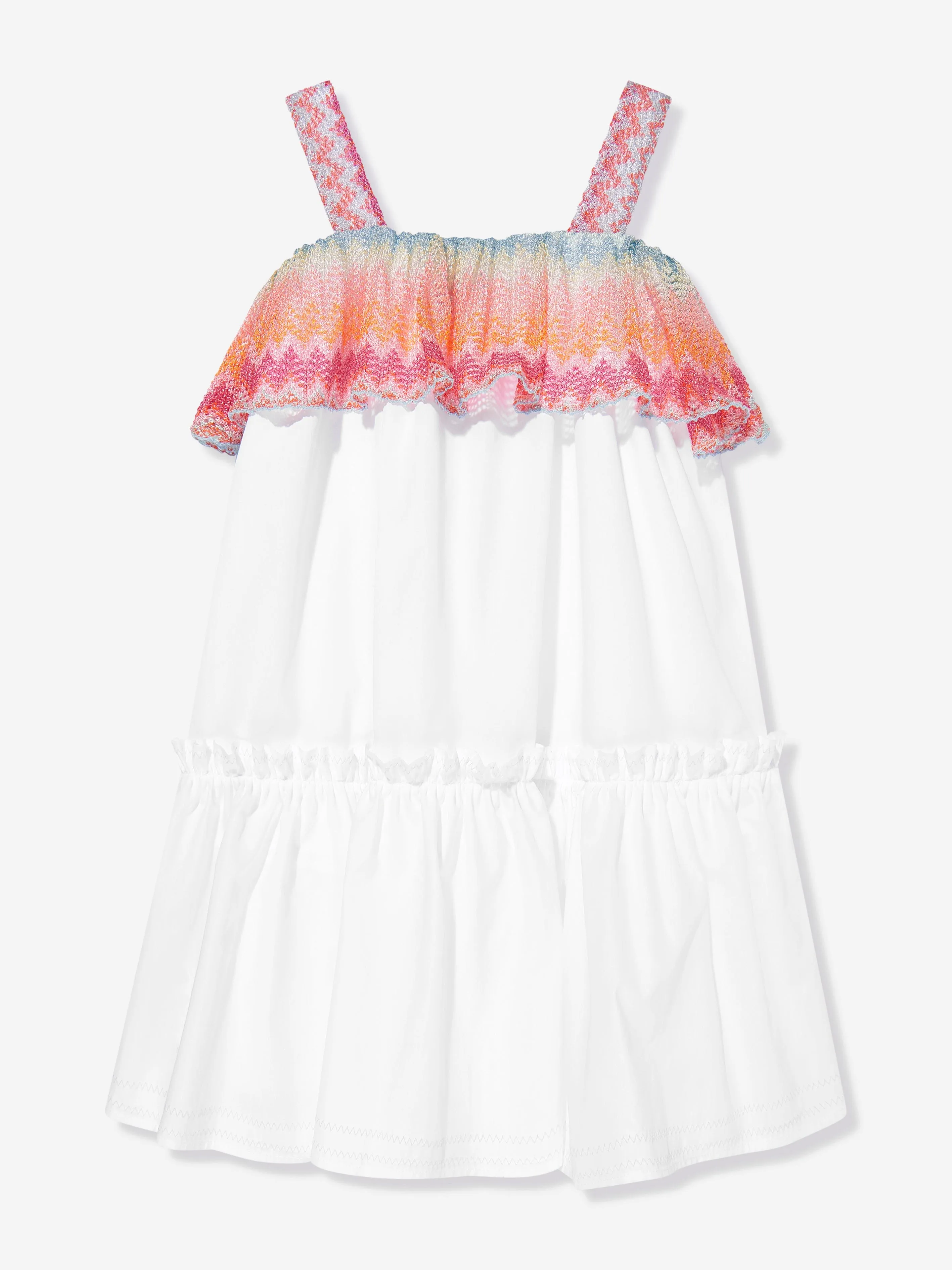 Girls Zigzag Trim Sundress in White