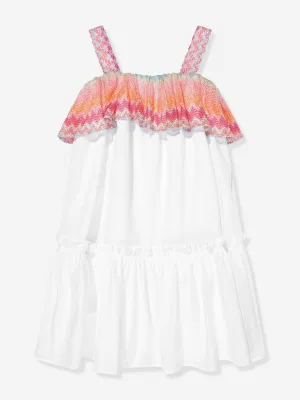 Girls Zigzag Trim Sundress in White
