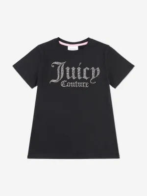 Juicy Couture Girls Diamante Logo Fitted T-Shirt in Black