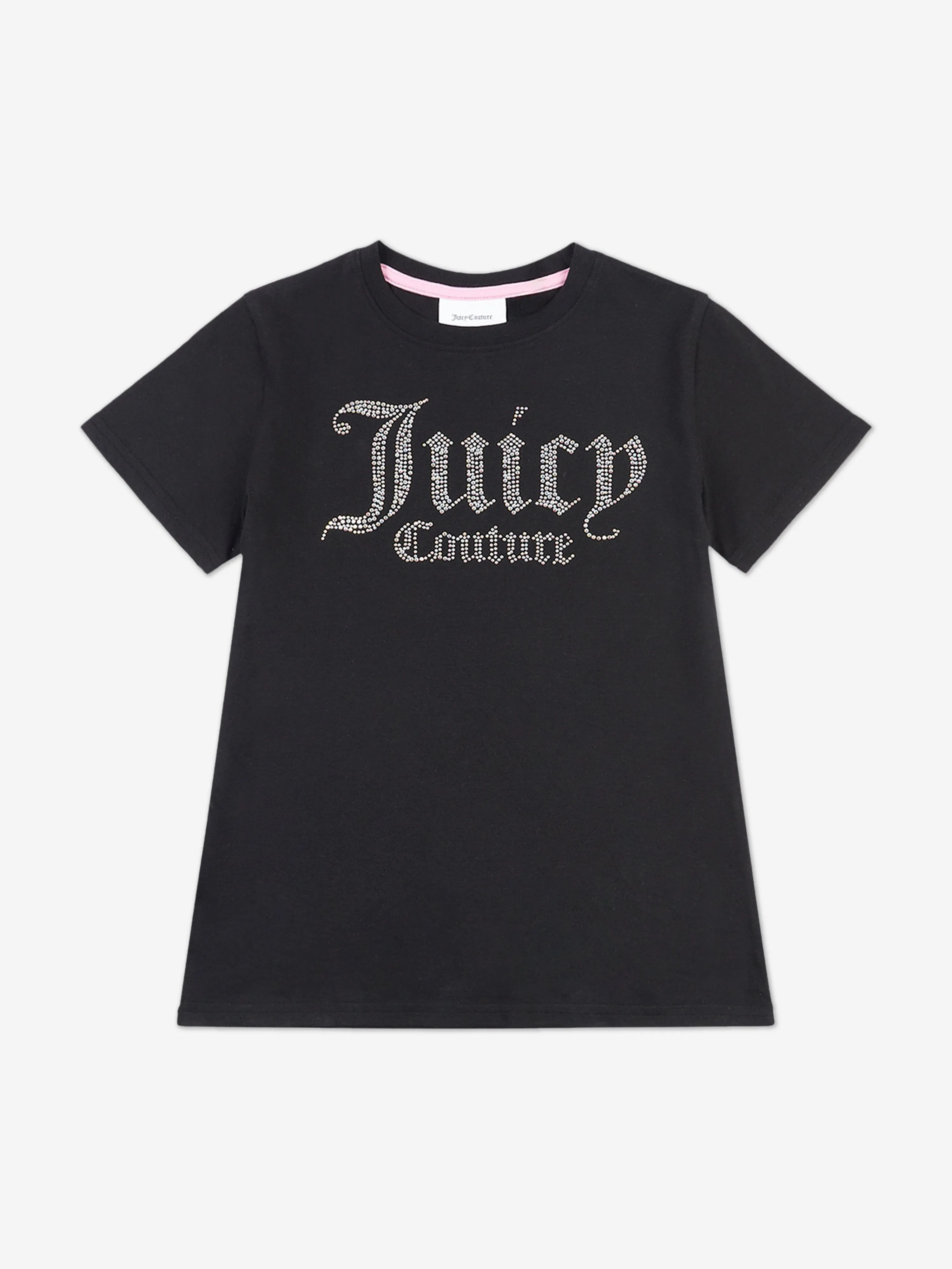 Juicy Couture Girls Diamante Logo Fitted T-Shirt in Black