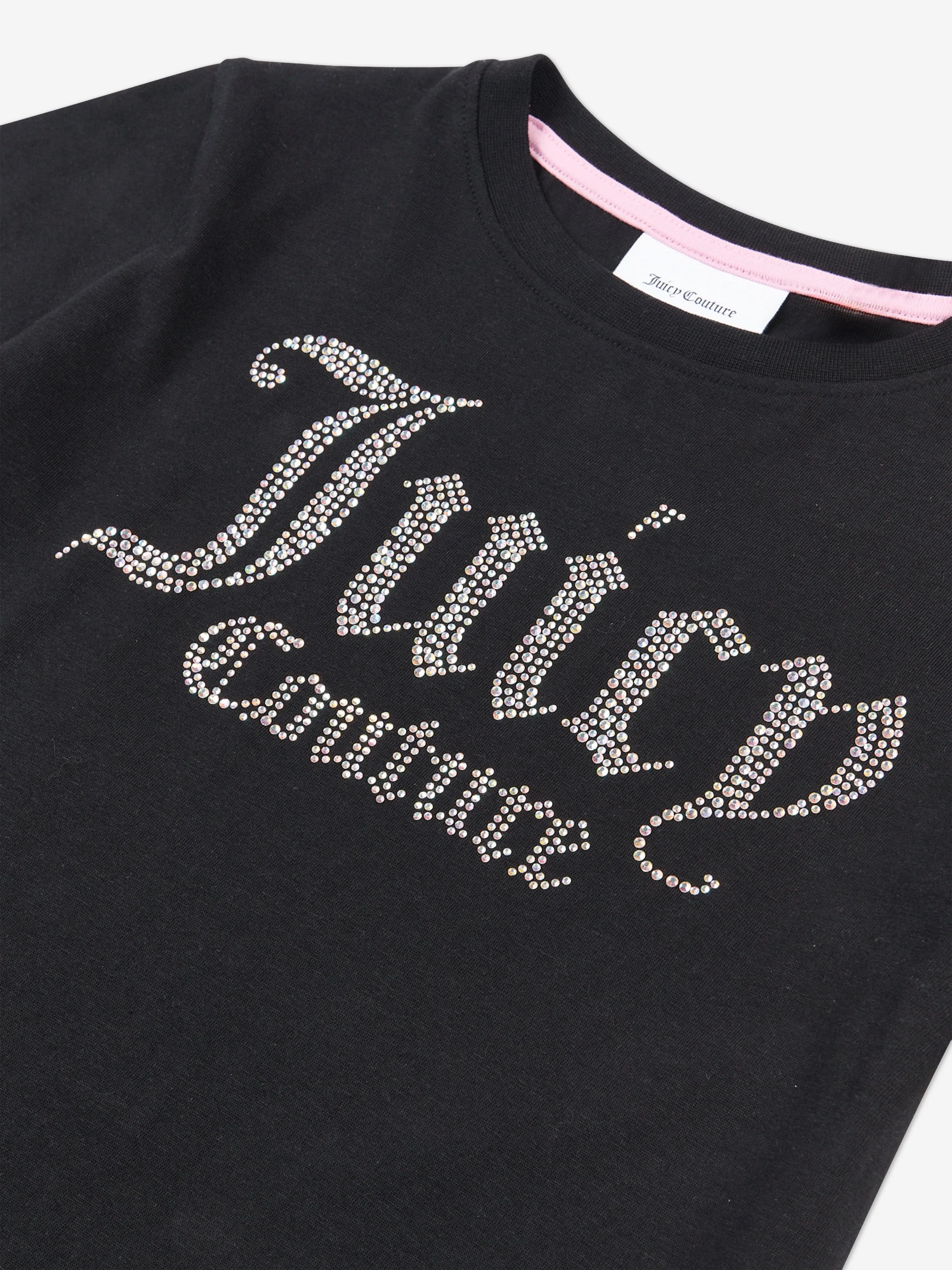 Juicy Couture Girls Diamante Logo Fitted T-Shirt in Black