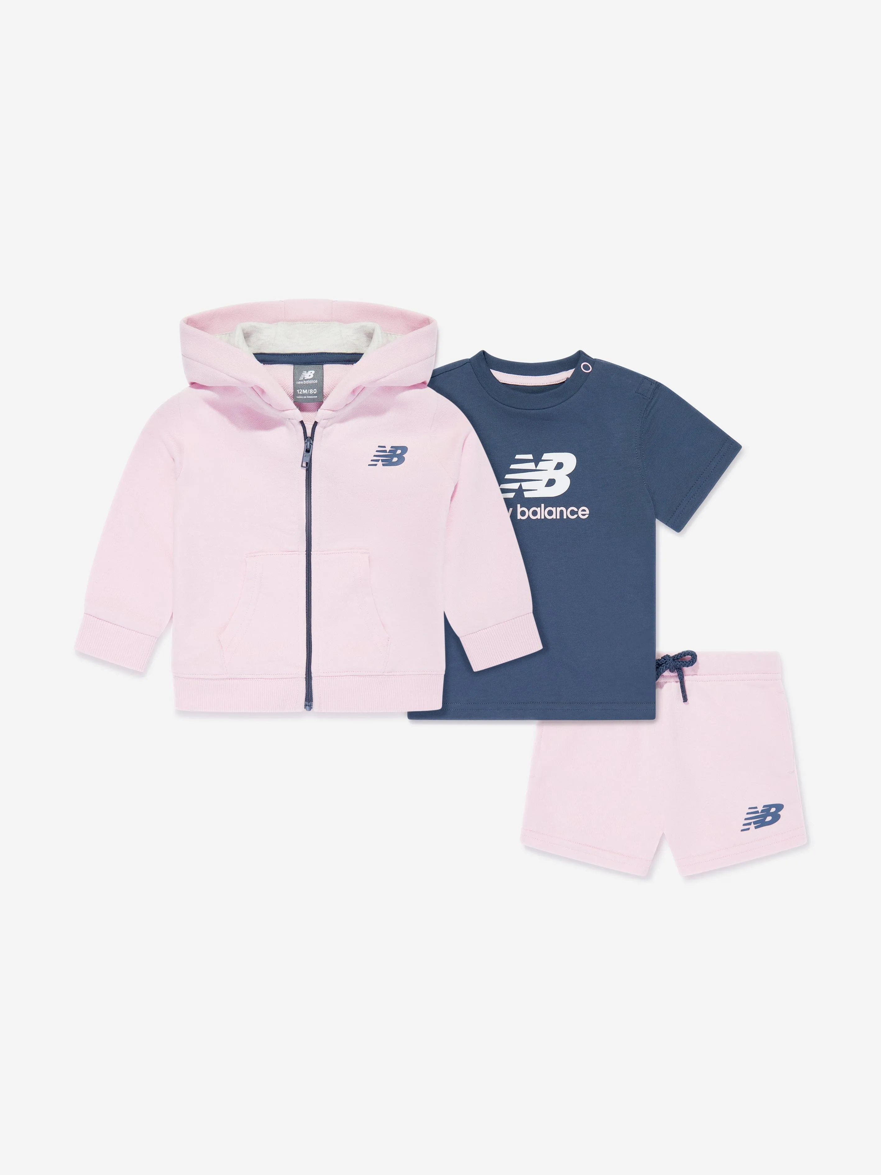 New Balance Girls 3 Piece Short Set in Pink