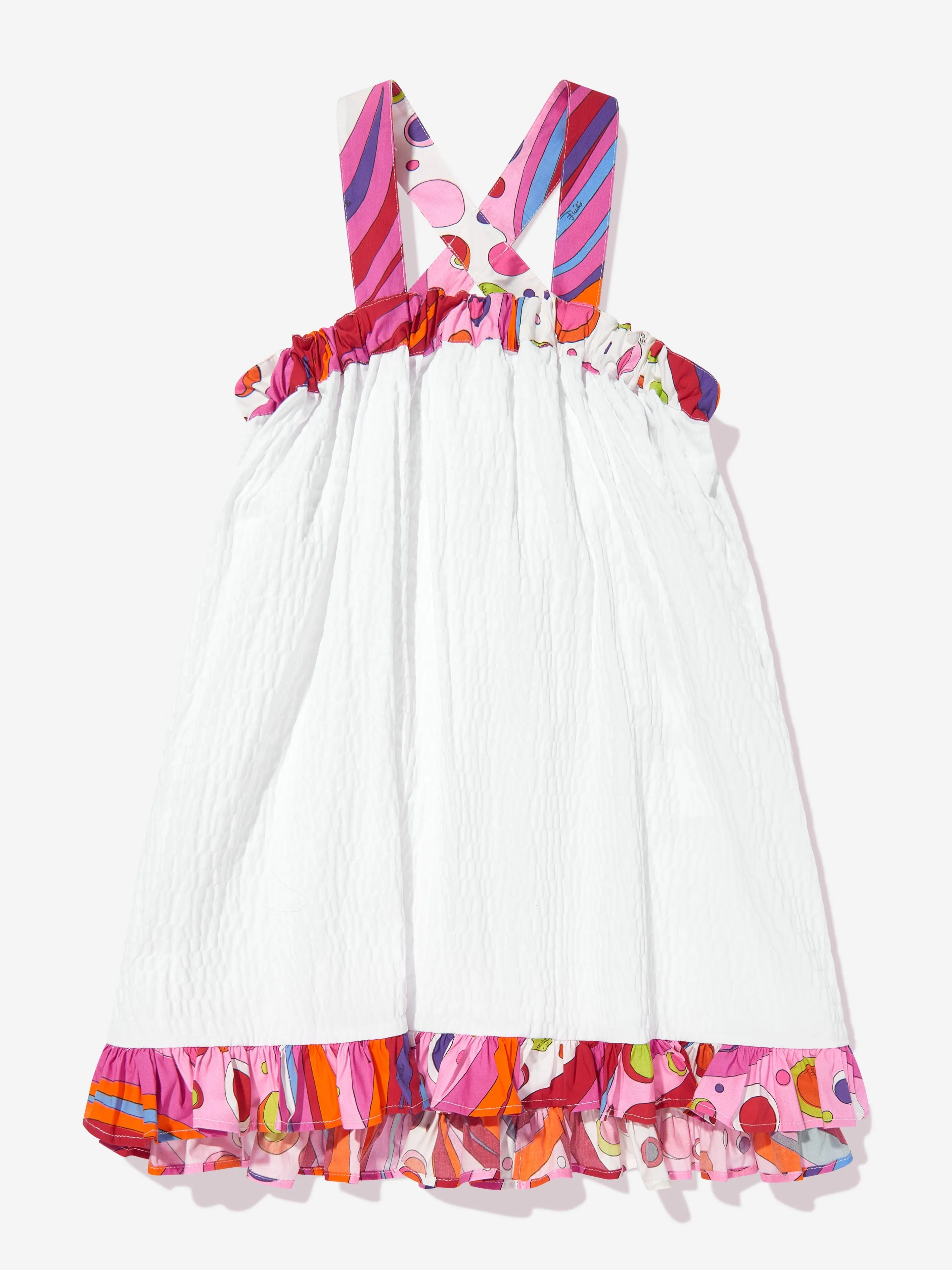 PUCCI Girls Sleeveless Seersucker Dress in White