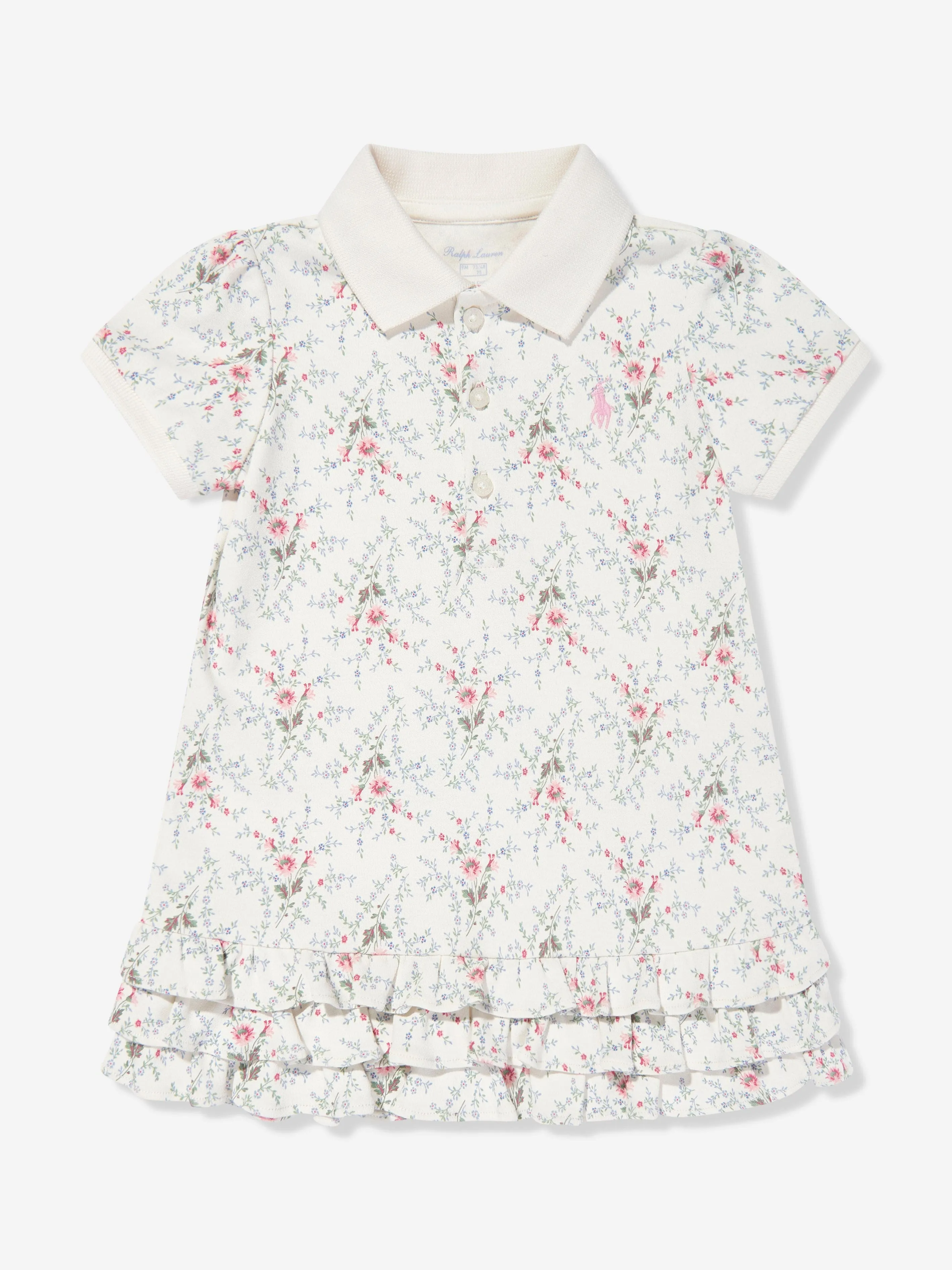 Ralph Lauren Baby Girls Floral Polo Dress With Blommers in Ivory