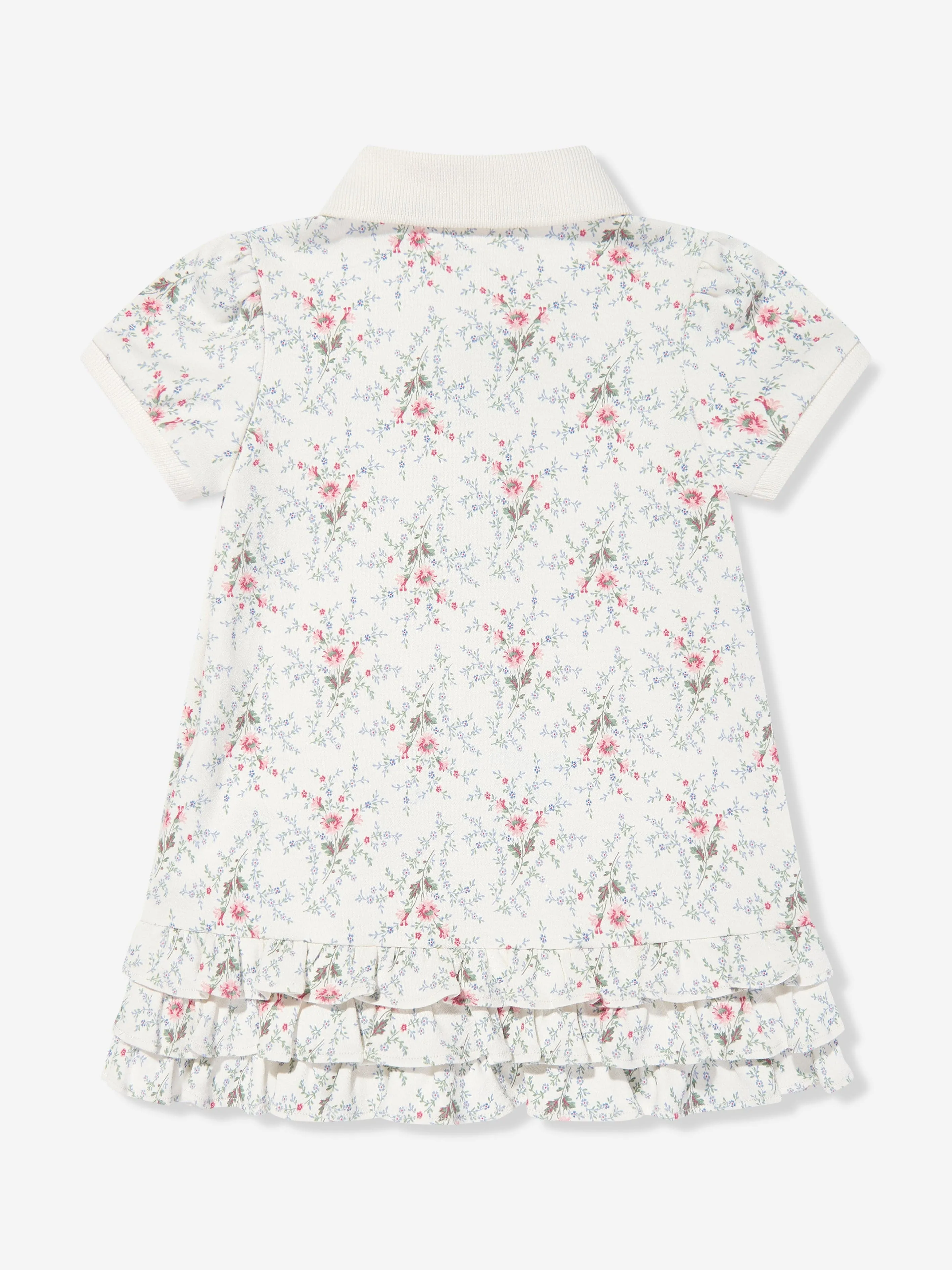Ralph Lauren Baby Girls Floral Polo Dress With Blommers in Ivory