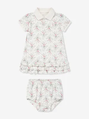 Ralph Lauren Baby Girls Floral Polo Dress With Blommers in Ivory