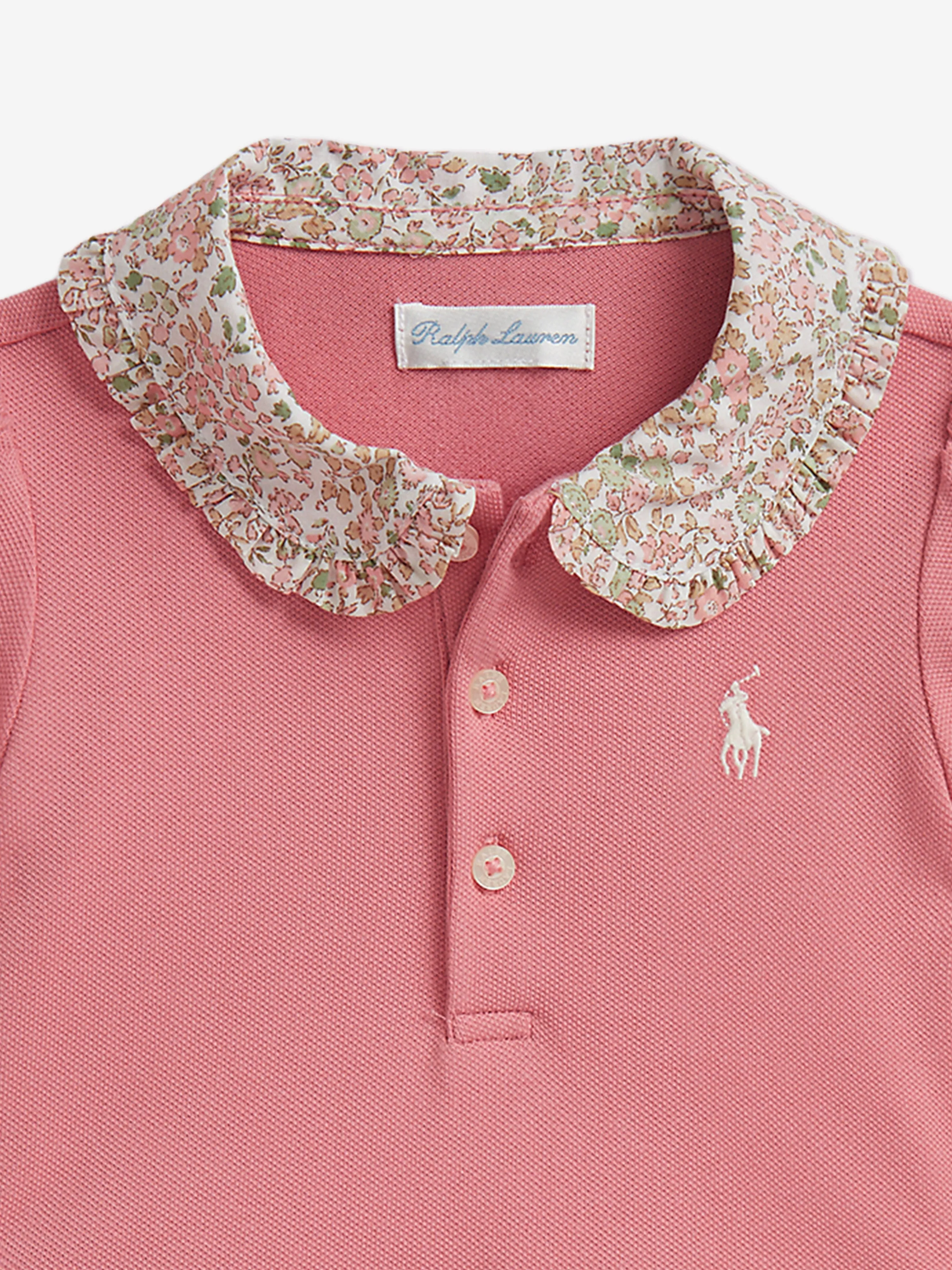 Ralph Lauren Baby Girls Peplum Bubble Romper in Pink