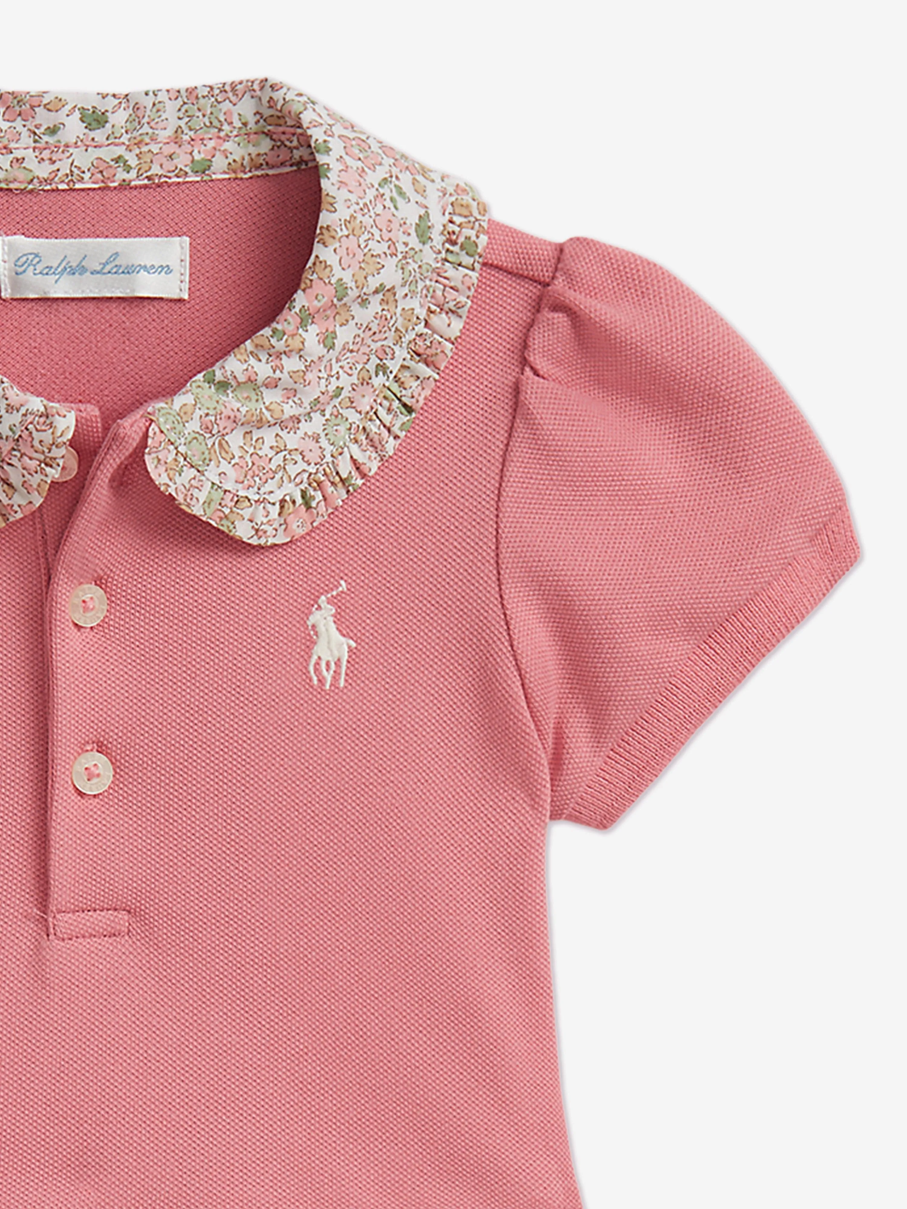 Ralph Lauren Baby Girls Peplum Bubble Romper in Pink