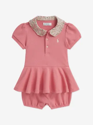 Ralph Lauren Baby Girls Peplum Bubble Romper in Pink