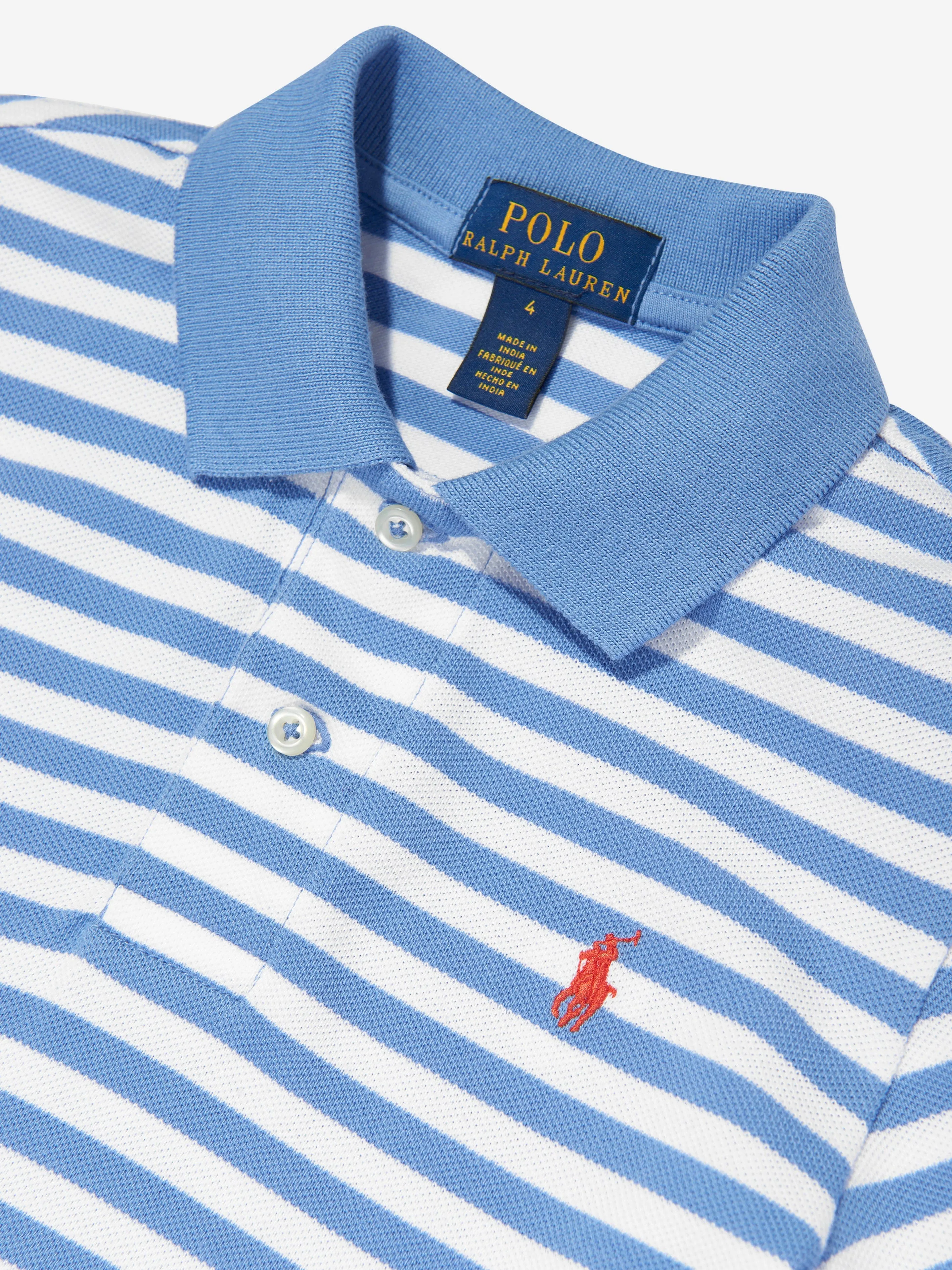 Ralph Lauren Boys Striped Logo Polo Shirt in Blue