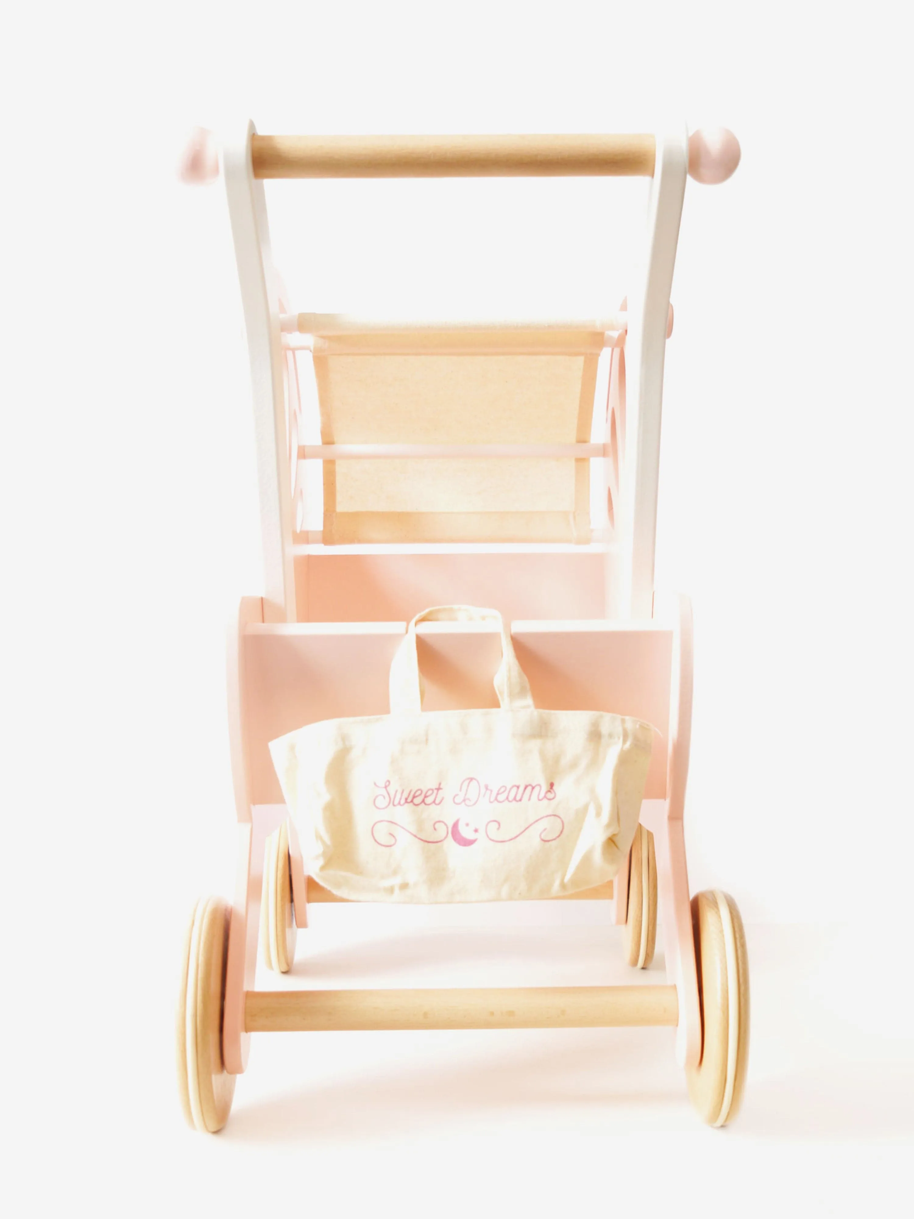 Retro Wooden Doll Pram (W:46cm D:29cm H:52.5cm)