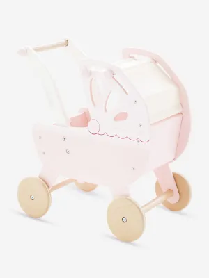 Retro Wooden Doll Pram (W:46cm D:29cm H:52.5cm)