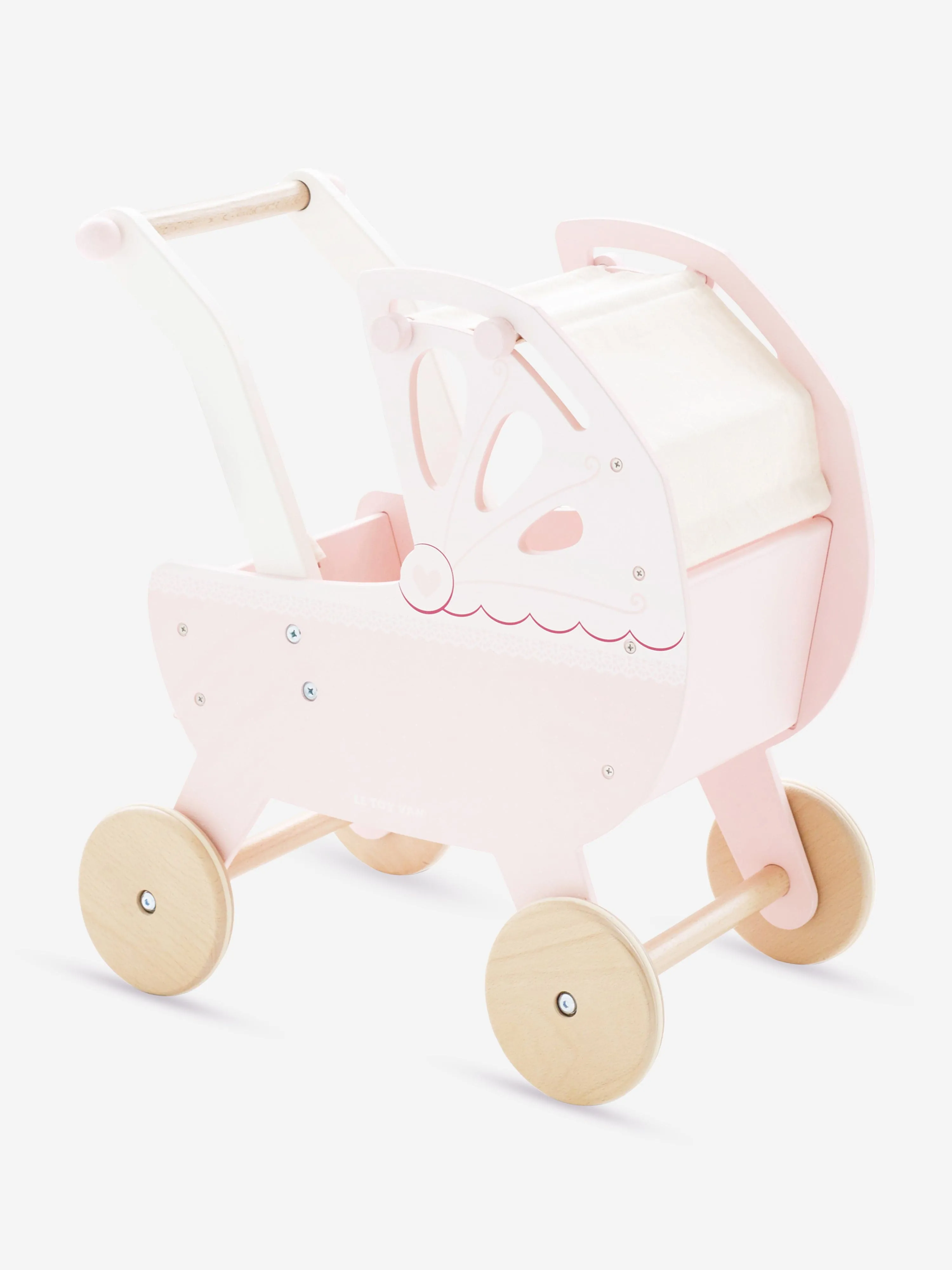 Retro Wooden Doll Pram (W:46cm D:29cm H:52.5cm)